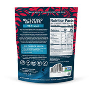 Laird Superfood non-dairy coffee creamer vanilla ingredients, barcode and nutrition facts label 227g on white background