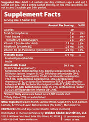 Weider Microbiotics Probiotic - 15 Live Strains with Vitamin C - 60 Sachets supplement facts