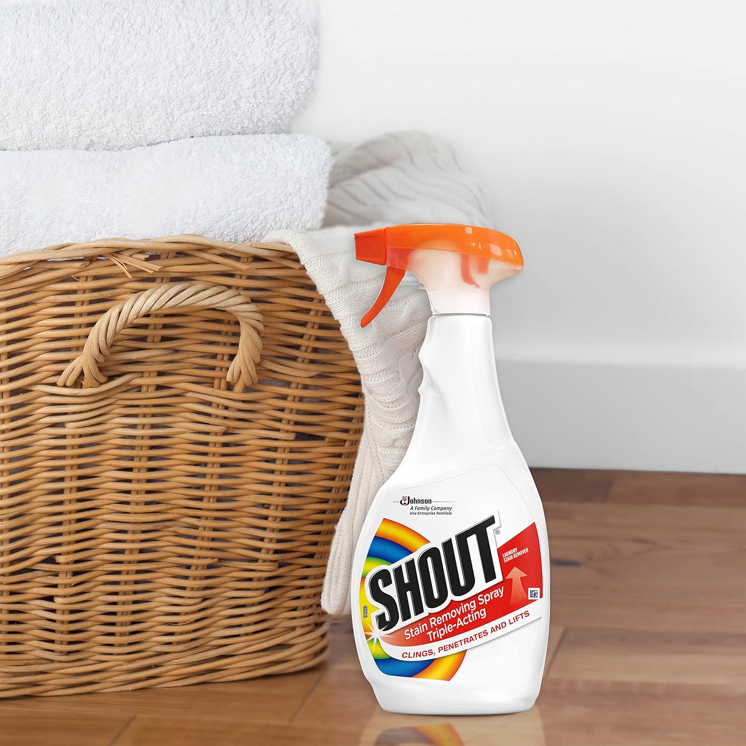 Shout Triple-Acting Stain Removing Spray 500ml used to pre-treat stained clothing before washing
