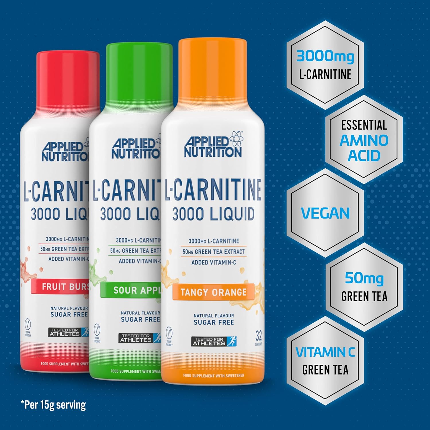 Applied Nutrition L-Carnitine 3000 Liquid 480ml supplement facts panel