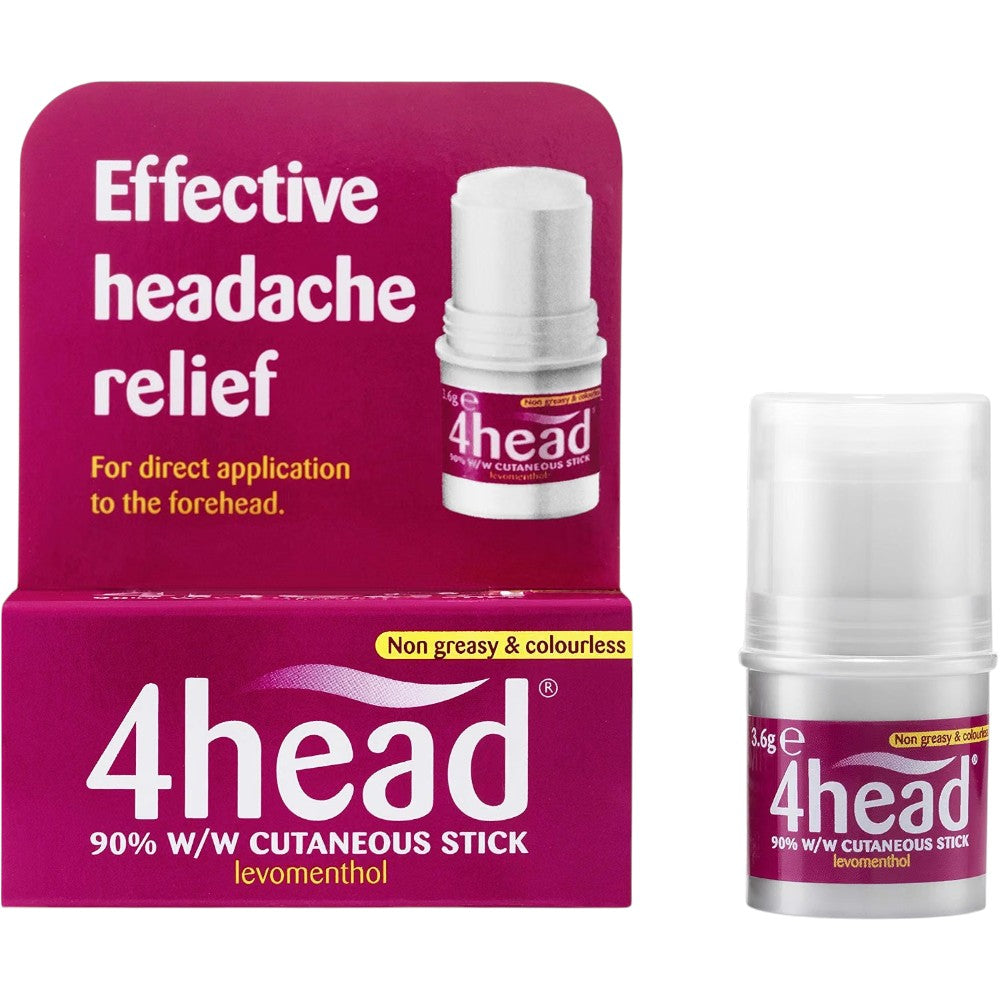 4head 90% w/w Cutaneous Stick Levomenthol topical stick dispenser 3.6g & box