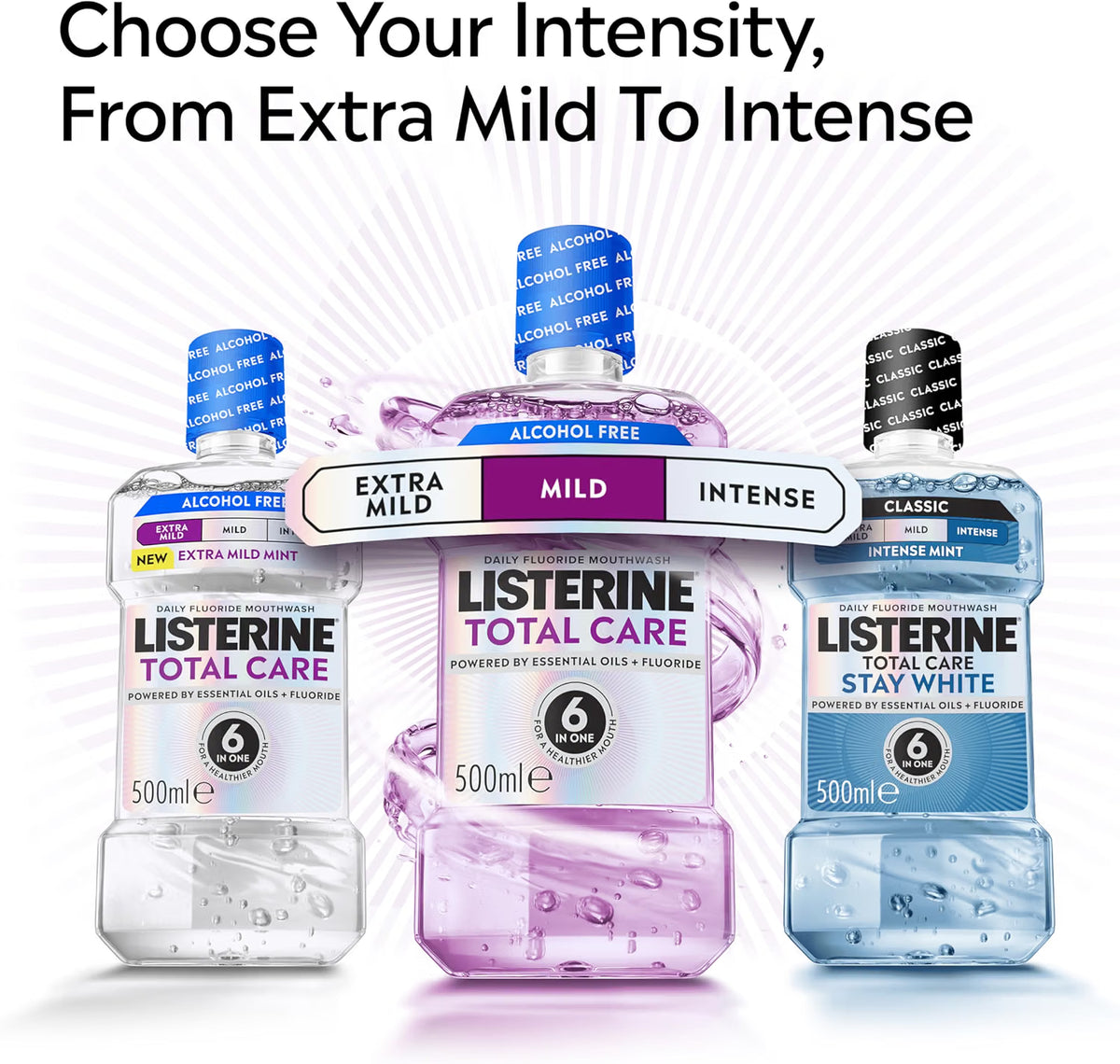 Listerine Total Care Stay White Intense Mint Mouthwash oral rinse bottle 500ml oral care use & other variants