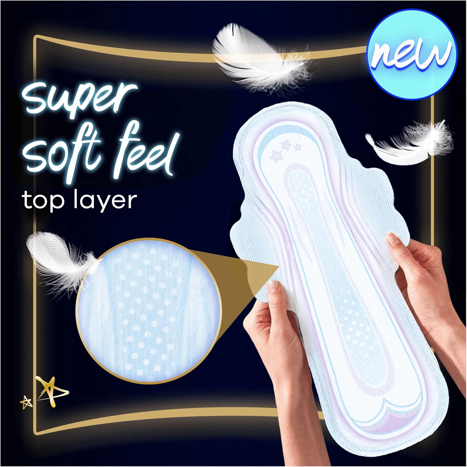 Always Ultra Secure Night Pads Size 5 Extra Wings 32 Pack. Super soft feel top layer
