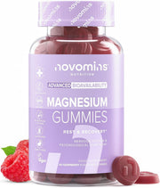 Novomins Magnesium Gummies 180mg Raspberry 60 Count bottle supplement front view
