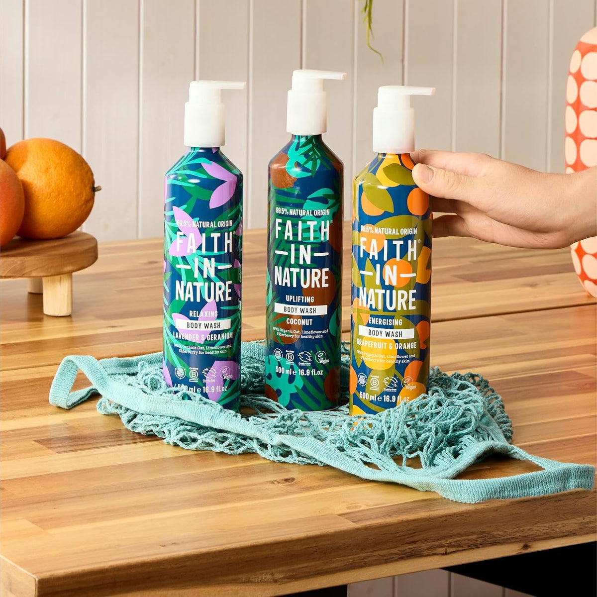 Faith In Nature Uplifting Body Wash Coconut 500ml bottle for everyday bath and shower care