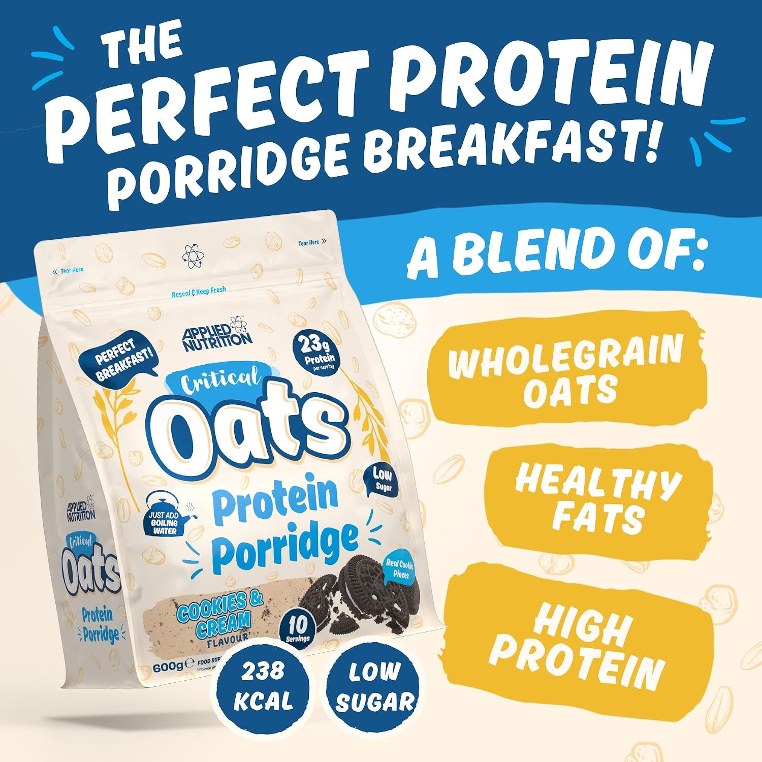 Applied Nutrition Critical Oats Protein Porridge Cookies & Cream 600g ingredients and nutrition information