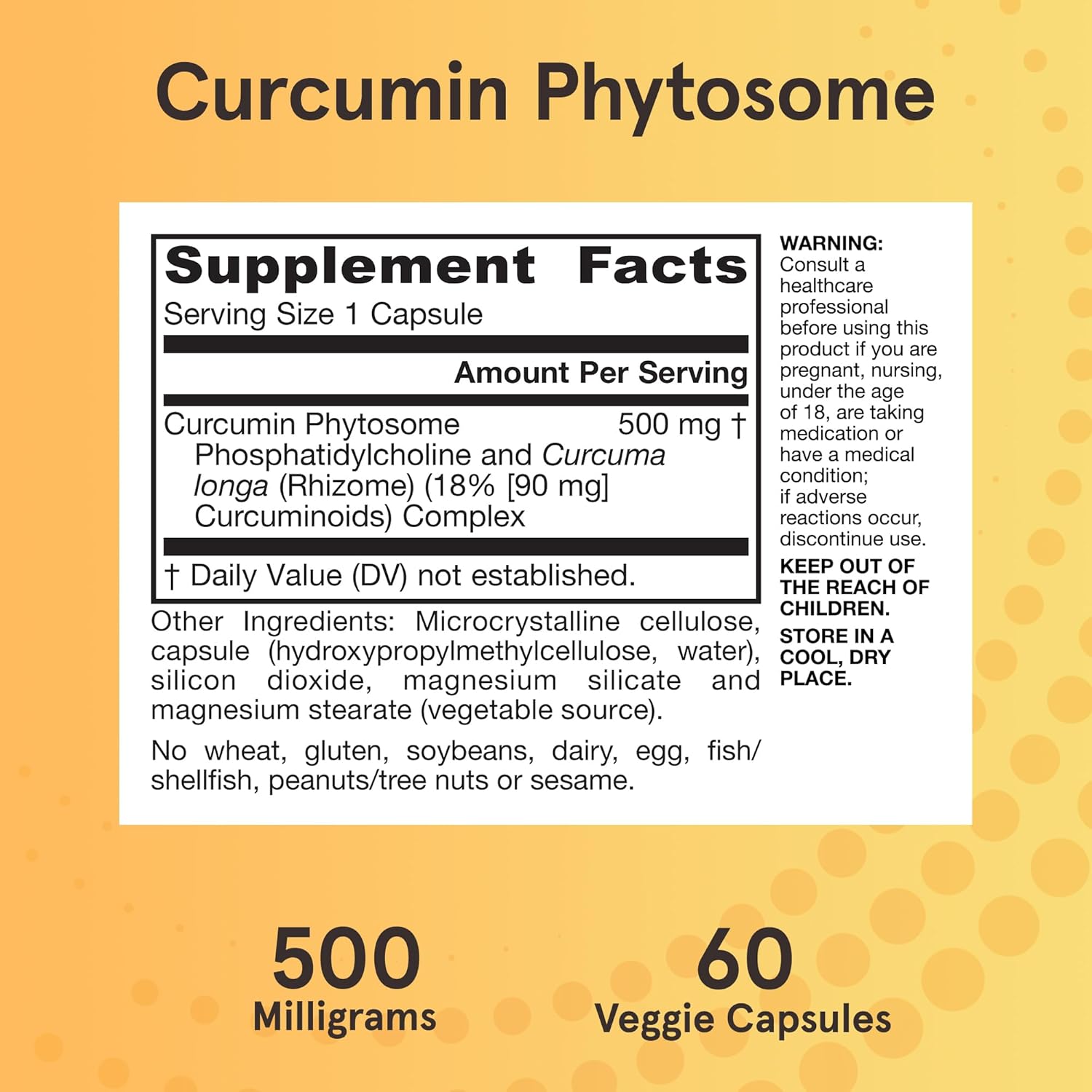 Supplement Facts Image: Jarrow Formulas Curcumin Phytosome 500mg ingredients and supplement facts veggie capsules