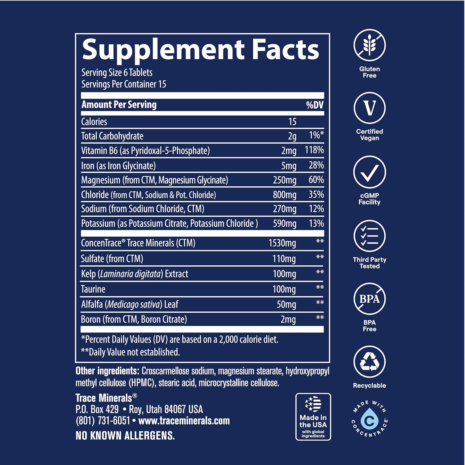 Supplement Facts Image: Trace Minerals Electrolyte Stamina supplement facts ingredients bottle 90 count