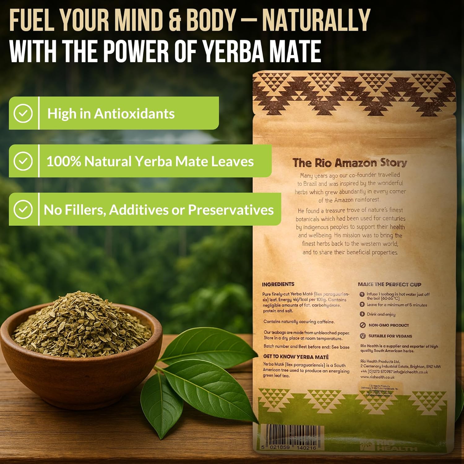 Rio Amazon Yerba Maté Tea Infusion ingredient information herbal tea 40 teabags