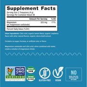 Supplement facts and instructions for flavoured magnesium powder.