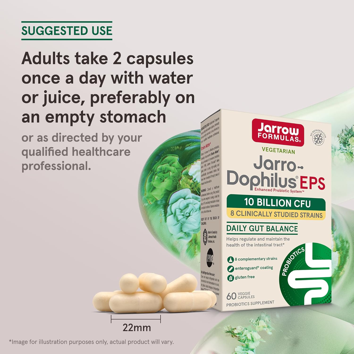 Jarrow Formulas Jarro-Dophilus EPS 10 billion CFU probiotic capsules usage instructions 60 count