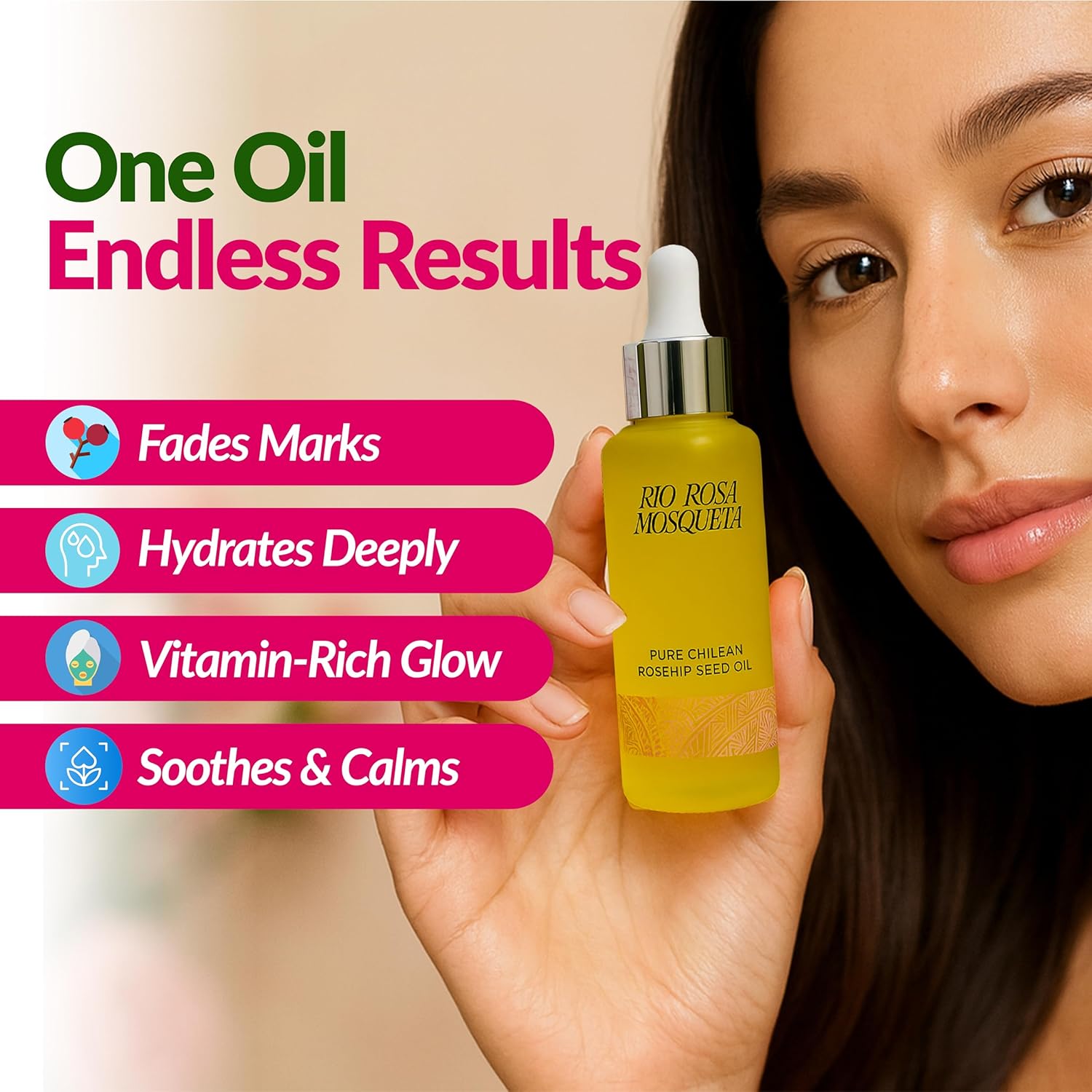 Rio Rosa Mosqueta Pure Chilean Rosehip Seed Oil daily face and body skincare bottle 50ml
