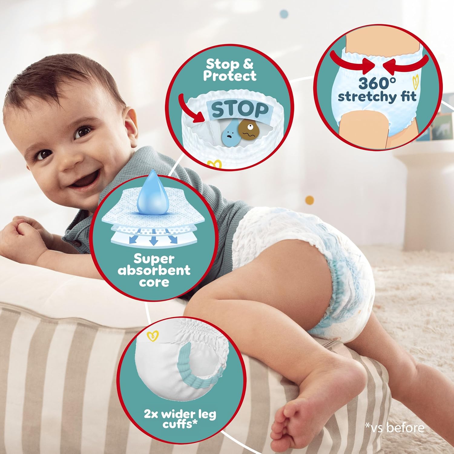 Lifestyle/use image: Pampers Baby-Dry Pants Size 5 64 nappies baby wearing nappy pants