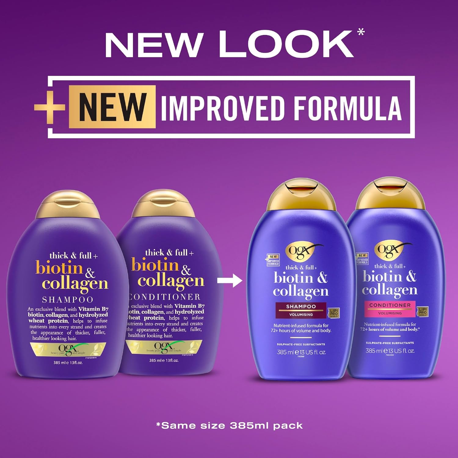 OGX Thick & Full Biotin and Collagen Conditioner - 385ml. Old & new packaging.