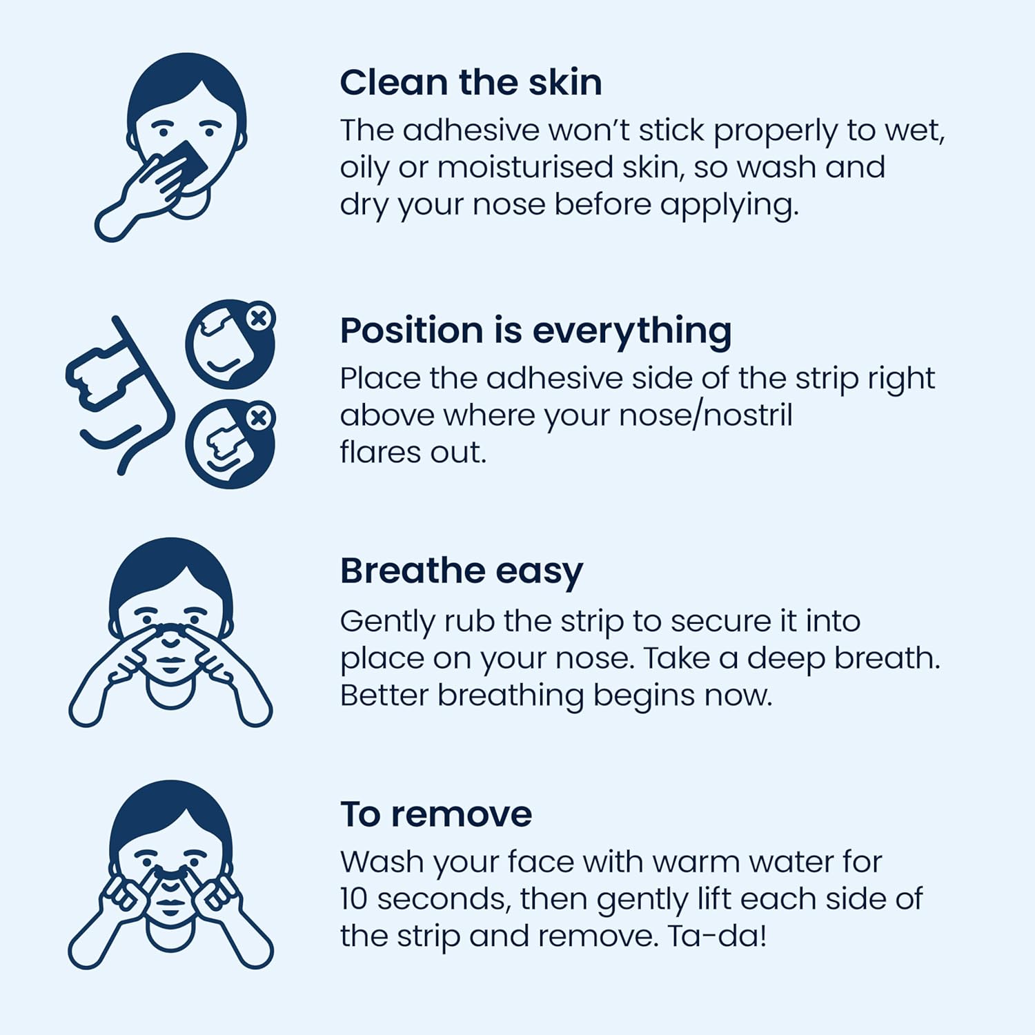  Instructions and product details for Breathe Right Large Nasal Strips.