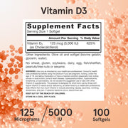 Supplement Facts Image: Jarrow Formulas vitamin d3 5000 IU 125mcg supplement facts and ingredients 100 count