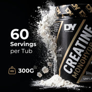 DY Nutrition Creatine Monohydrate Powder Unflavoured 300g tub showing product information