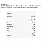 Supplement facts & ingredients image: Starbucks Frappuccino Sweet Creamy Iced Coffee Drink ingredients information 8 x 250ml