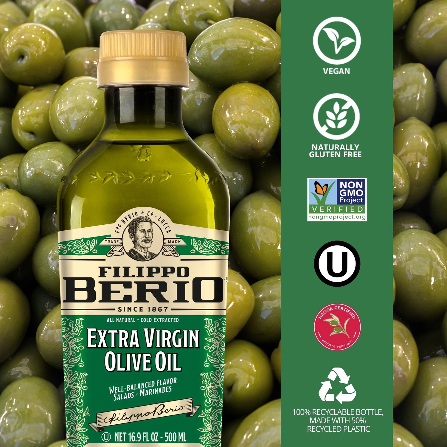 Supplement facts & ingredients image: Filippo Berio olive oil ingredients label bottle 500ml
