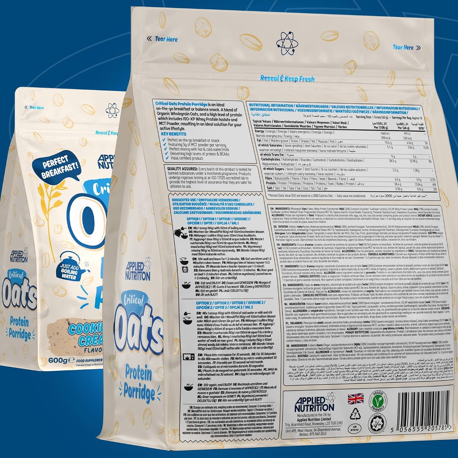 Applied Nutrition Critical Oats Protein Porridge Cookies & Cream 600g barcode