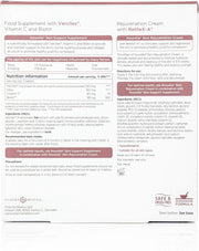 Nutritional info, ingredients list, and directions for Nourella Skin Support System.
