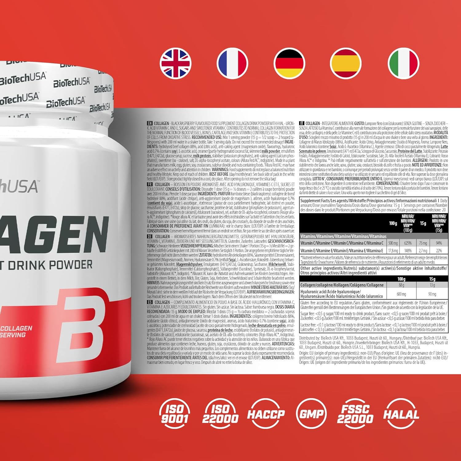 BiotechUSA Collagen Complex with Hyaluronic Acid & Vitamin C - 300g