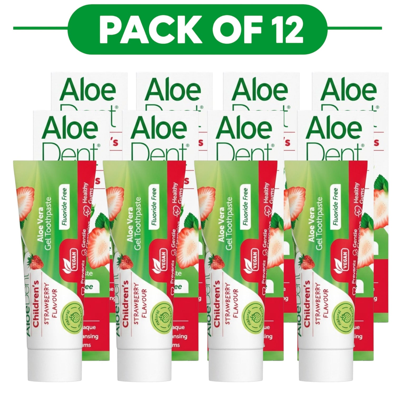 Aloe Dent Children's Aloe Vera Gel Toothpaste Strawberry 50ml Pack of 12