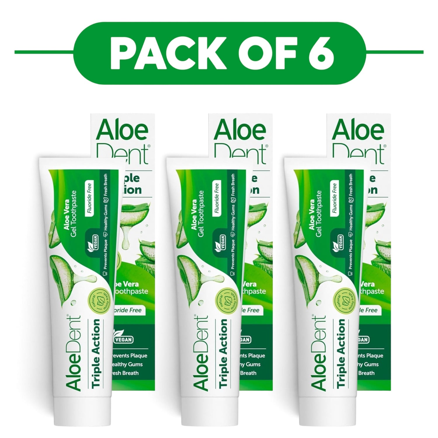 Aloe Dent Triple Action Aloe Vera Gel Toothpaste 100ml Pack of 6