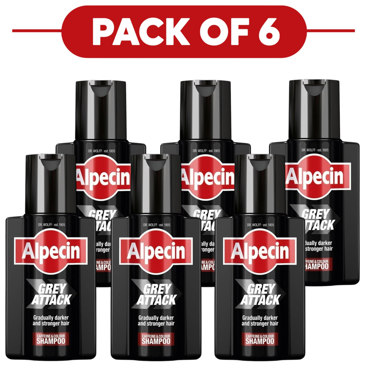 Alpecin Grey Attack Caffeine & Colour Shampoo 200ml Pack of 6