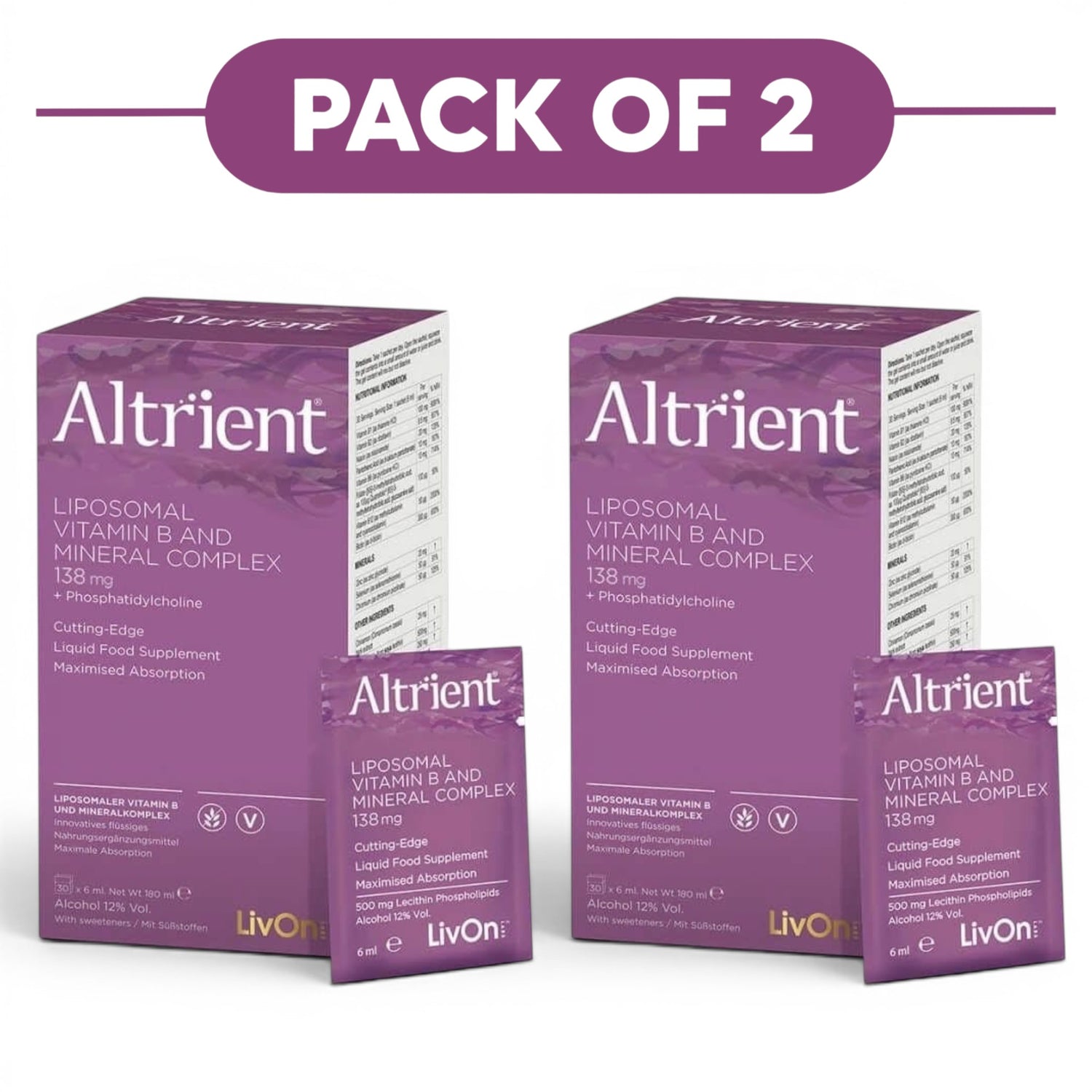 Altrient Liposomal Vitamin B and Mineral Complex 138mg 30 x 6ml Pack of 2