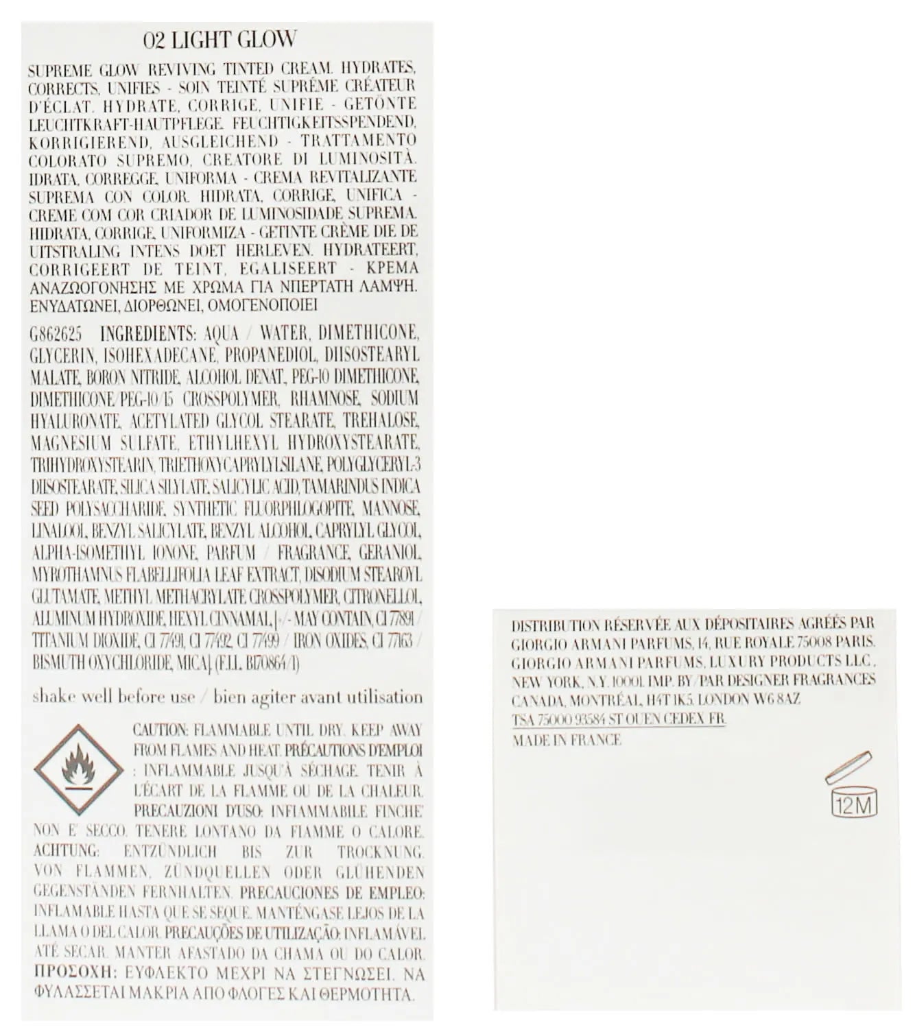 Giorgio Armani Crema Nuda Tinted Cream 02 Light Glow 30ml ingredient information