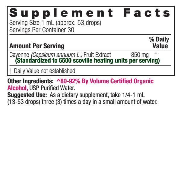Nature’s Answer Cayenne fruit liquid extract supplement facts 30ml bottle
