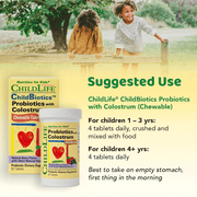 ChildLife Essentials ChildBiotics chewable probiotics usage instructions kids 92 tablets