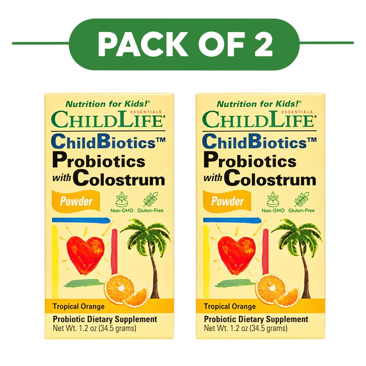 ChildLife Essentials ChildBiotics Probiotic Powder Orange 34.5g Pack of 2