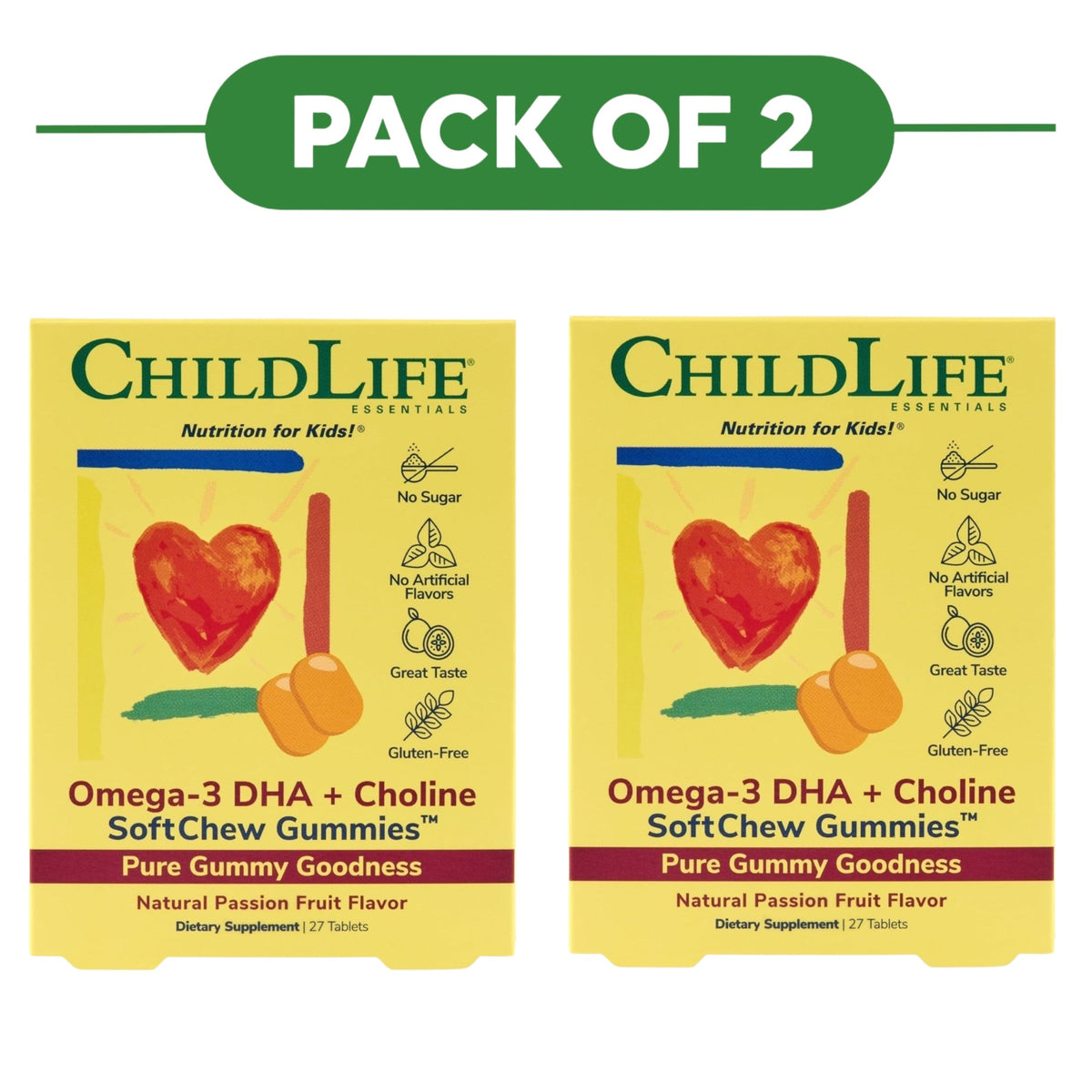 ChildLife Essentials Omega-3 DHA + Choline SoftChew Gummies 27 Tablets Pack of 2