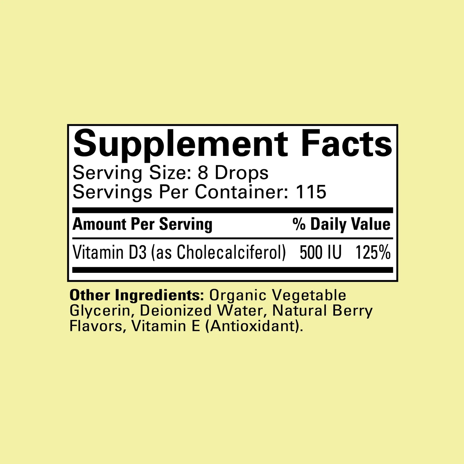 ChildLife Essentials Vitamin D3 drops supplement facts 500 IU berry 30ml