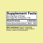 ChildLife Essentials Vitamin D3 drops supplement facts 500 IU berry 30ml
