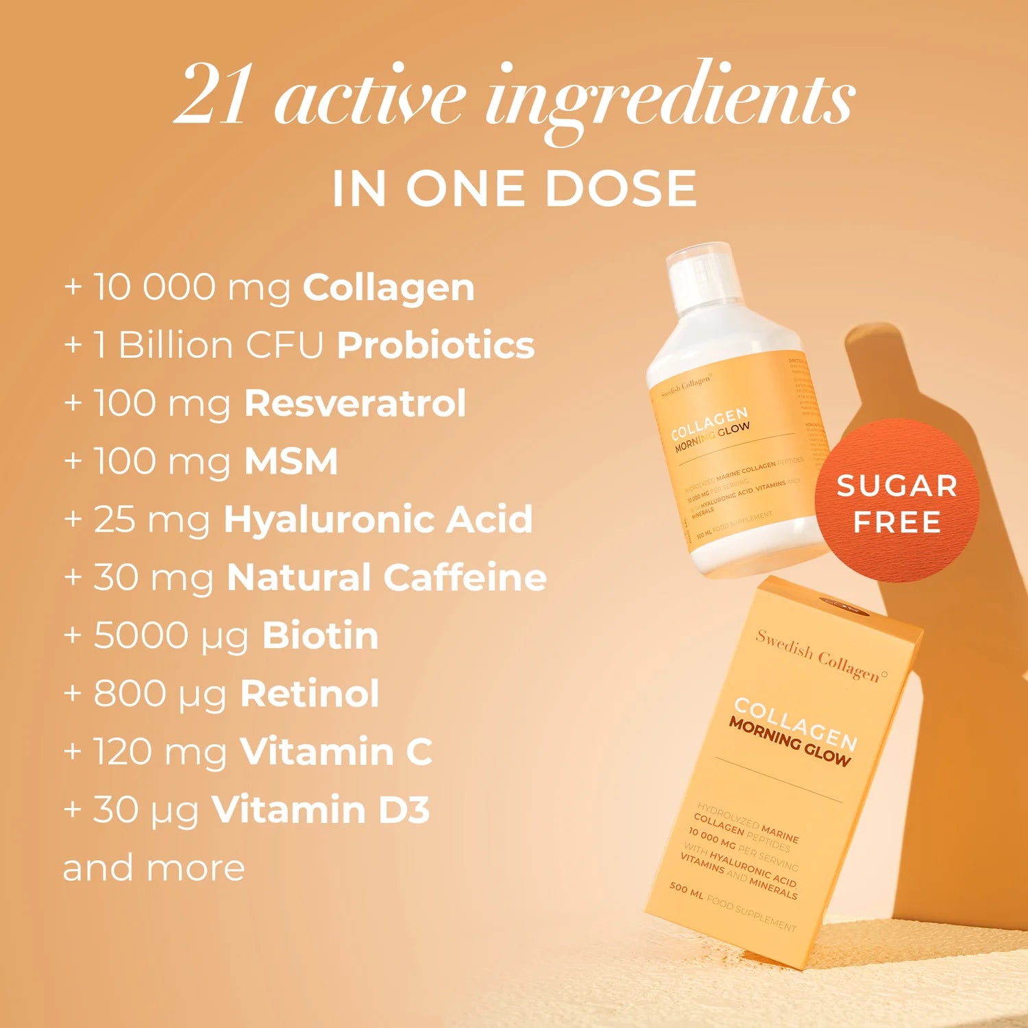 Swedish Collagen Morning Glow liquid supplement facts ingredients 500ml