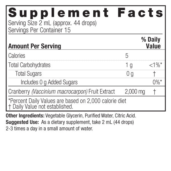 Nature's Answer Alcohol-Free Cranberry Extract 30ml supplement facts and directions
