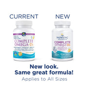 Nordic Naturals Complete Omega-D3 Lemon Flavoured Softgels bottle. Old & new packaging.