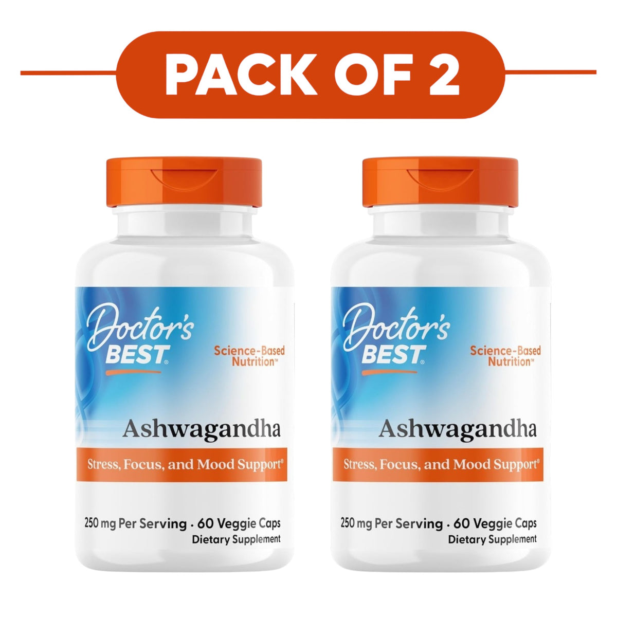Doctor's Best Ashwagandha 250mg 60 Veggie Capsules Pack of 2