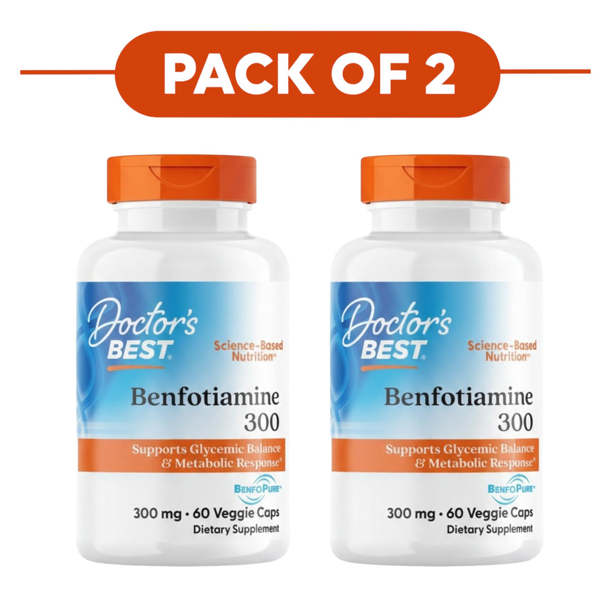 Doctor's Best Benfotiamine 300mg 60 Veggie Capsules Pack of 2