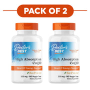 Doctor's Best High Absorption CoQ10 200mg BioPerine 180 Veggie Capsules Pack of 2