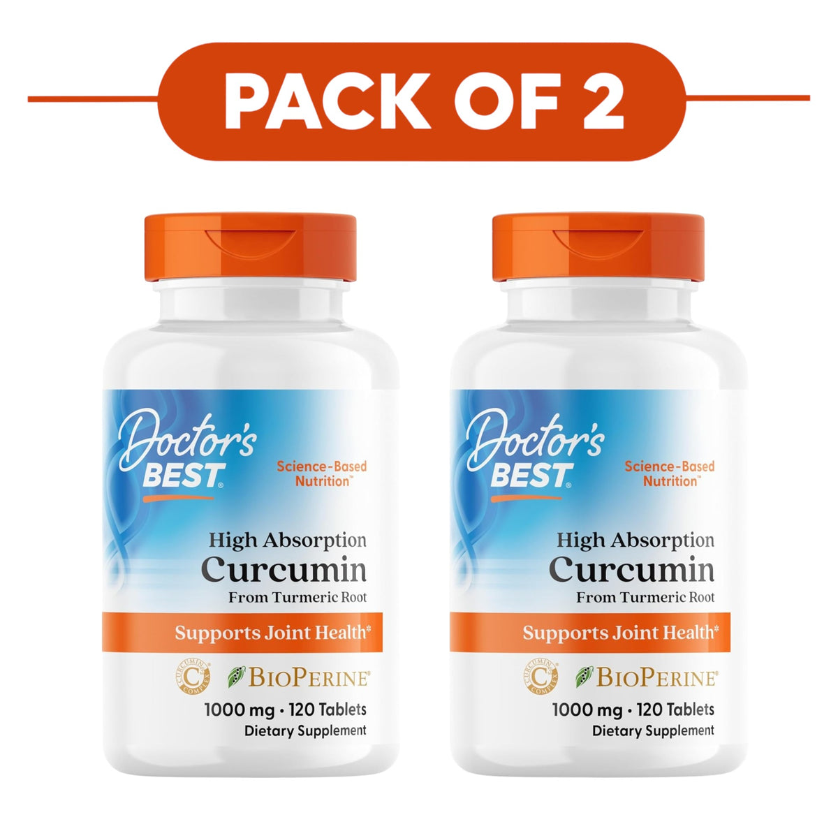 Doctor's Best High Absorption Curcumin 1000mg 120 Tablets Pack of 2