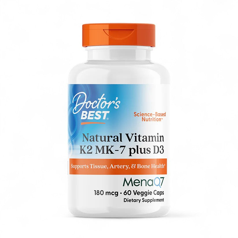 Doctor's Best Natural Vitamin K2 MK-7 plus D3 – 180mcg, 60 Veggie Capsules