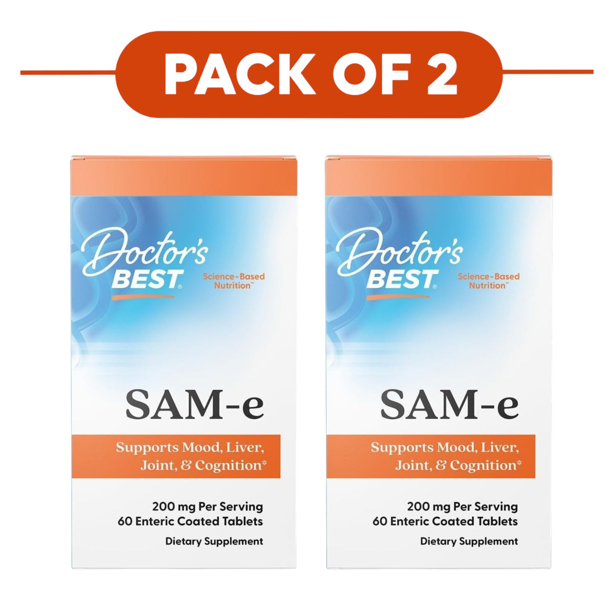 Doctor's Best SAM-e 200mg 60 Enteric Coated Tablets Pack of 2