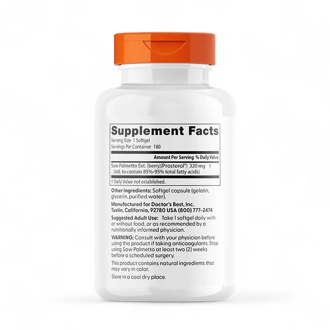 Doctor's Best Saw Palmetto Standardized Extract – 320mg, 60 - 180 Softgels