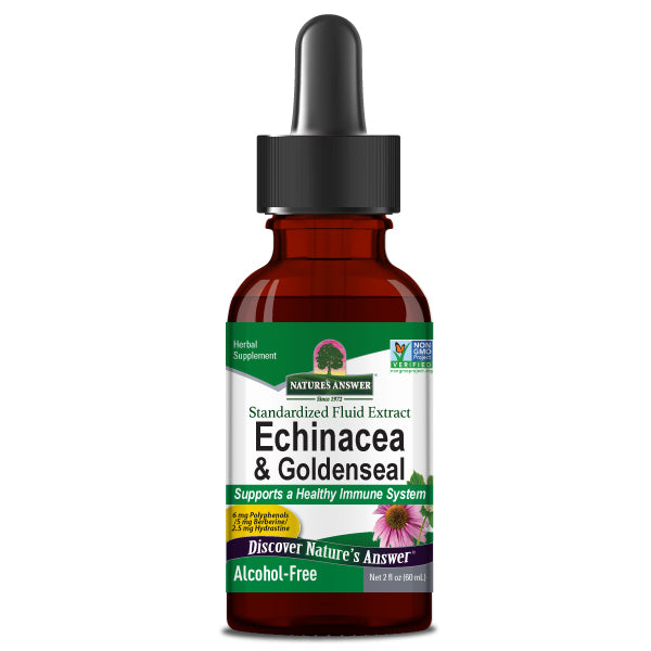 Nature’s Answer Echinacea and Goldenseal alcohol free liquid extract 60ml bottle front view on a white background