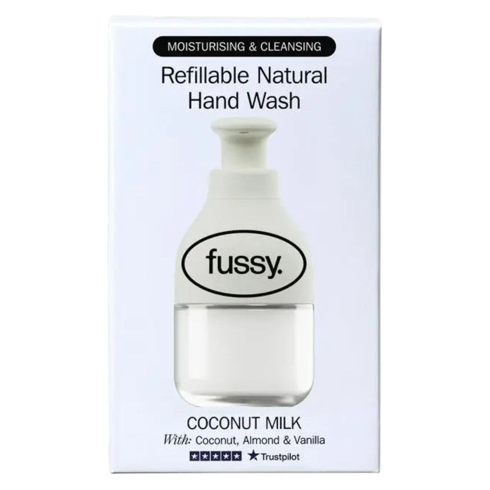 Fussy Refillable Natural Hand Wash Coconut Milk coconut almond vanilla fragrance 240ml bottle and refill front packaging
