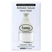 Fussy Refillable Natural Hand Wash Coconut Milk coconut almond vanilla fragrance 240ml bottle and refill front packaging